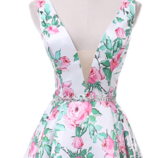Floral Print V-neck Homecoming Dress, A-line Short..