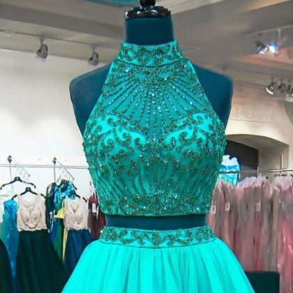 Emerald Green Two Piece Homecoming Dresses,..