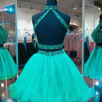 Emerald Green Two Piece Homecoming Dresses,..