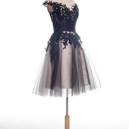 Tulle Homecoming Dress,lace Applique Short..