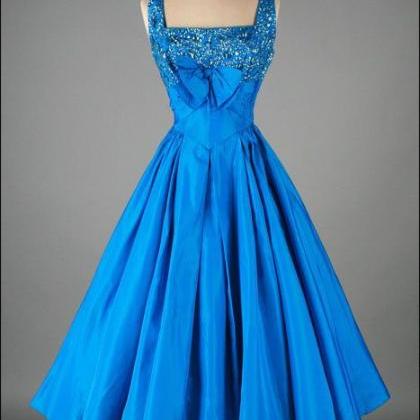 Vintage Prom Dress, Blue Prom Gowns, Mini Short..