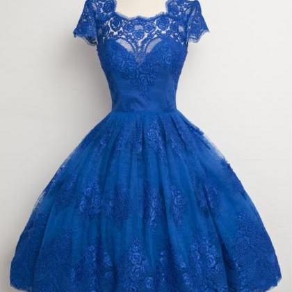 Sweetheart Prom Dress, Royal Blue Prom Gown, Lace..