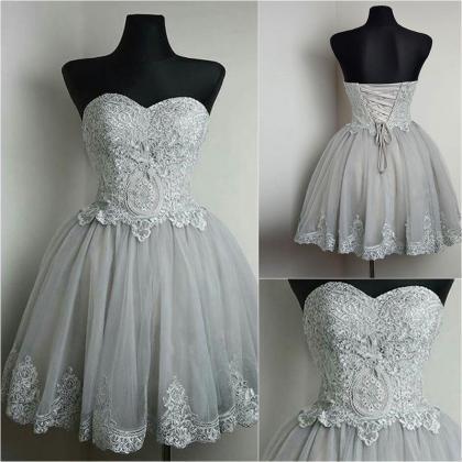 Strapless Sweetheart Neck Grey Homecoming..