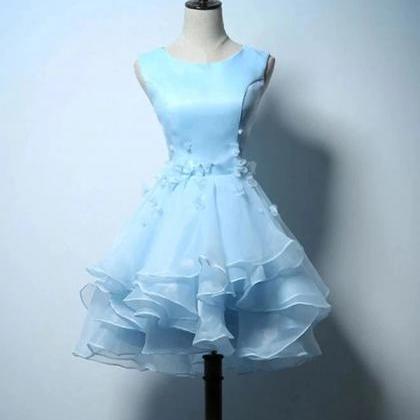 Lovely Light Blue Organza Layers Short Homecoming..