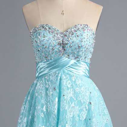 Sweet Ice Blue Lace Homecoming Dres..