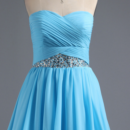 Sky Blue Chiffon Homecoming Dress, Cute A-line..