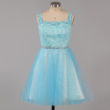 Ice Blue Square Neck Homecoming Dre..