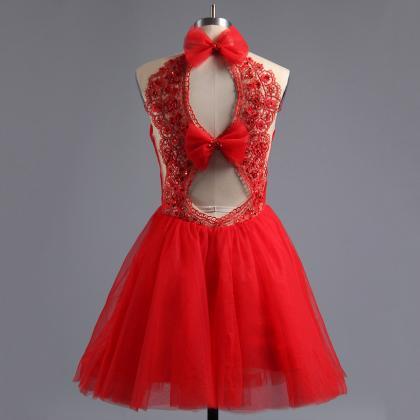 Red Illusion Homecoming Dress With Key Holes Back,..