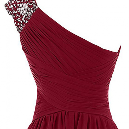 Crystal Beaded One Shoulder Ruched Short Prom..