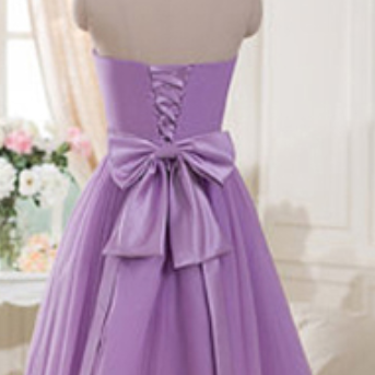 Lilac Bridesmaid Dress With A Ribbon, Graceful..