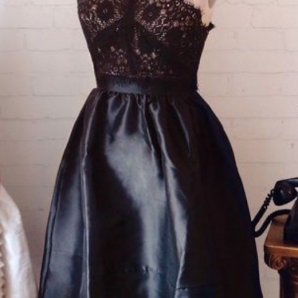 Lace Up Black A-line Homecoming Dress, Satin High..