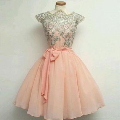 Homecoming Dresses,pink Tulle Lace Applique Short..