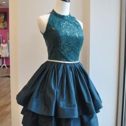 Halter Neck Homecoming Dress With Lace, Short..