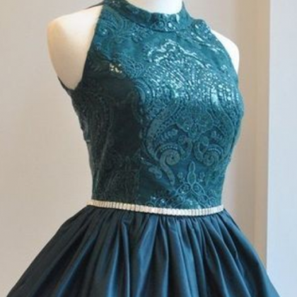 Halter Neck Homecoming Dress With Lace, Short..