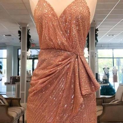 V-neck Sequined Homecoming Dress, Short Homecoming..