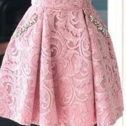 Strapless Short Pink Lace Homecoming Dress, Short..