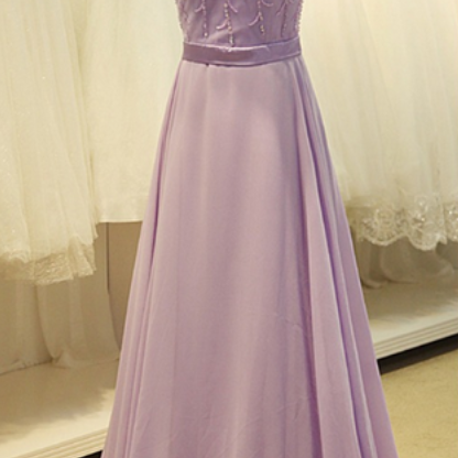 Cap Sleeve Light Purple Long Chiffon Prom Dress，..