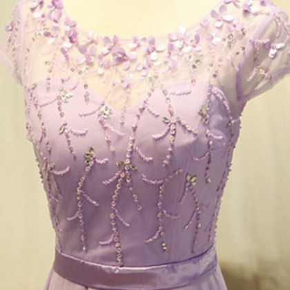 Cap Sleeve Light Purple Long Chiffon Prom Dress，..