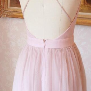 A line V Neckline Tulle Pink Long Layers formal dresses Bridesmaid Dresses evening gown Prom Dress main image 1