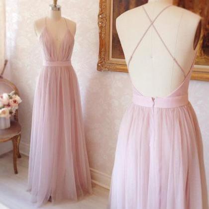 Simple A Line V-neck Long Prom Dress,tulle Evening..
