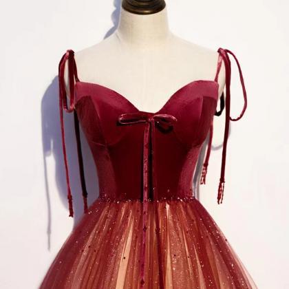 Spaghetti Strap Party Dress,red Prom Dress, Fairy..