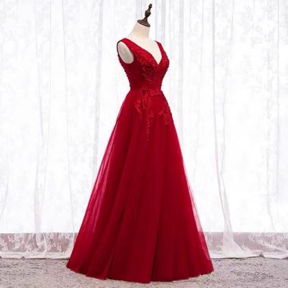 Red Pary Dress, V-neck Evening Dress,charming Prom..