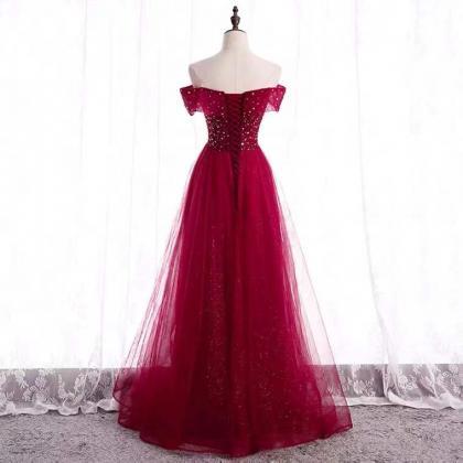 Off Shoulder Prom Dress, Red Dress, High-class..