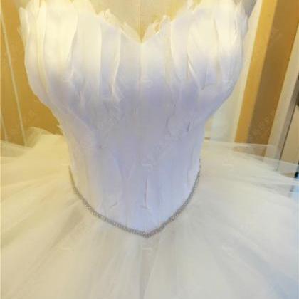 White Feather Evening Dresses Thin Prom Dinner..