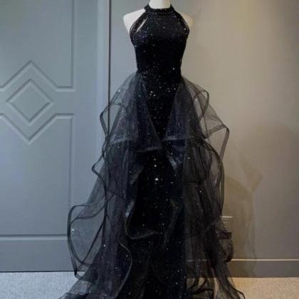Black Evening Dress High-end Luxury Niche Hanging..
