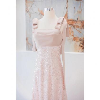 Halter Sequin Pink Dresses Female Bridesmaid..