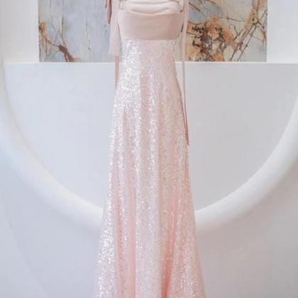 Halter Sequin Pink Dresses Female Bridesmaid..