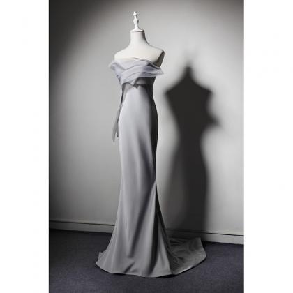 One Shoulder Light Grey Dress Prom Party Gown..