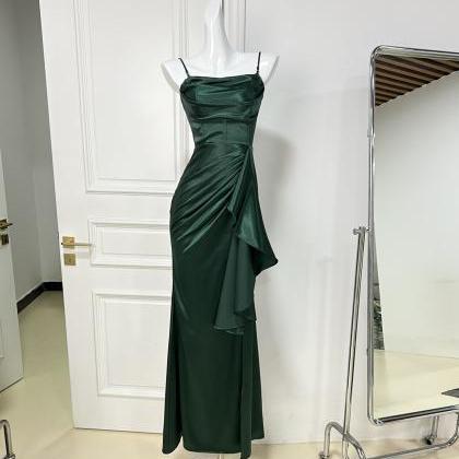 Elegant Satin Dress Dress Drag Floor Open Ruffle..