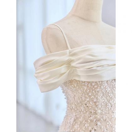 One-shoulder Fishtail Beaded Sequin Wedding Dress..