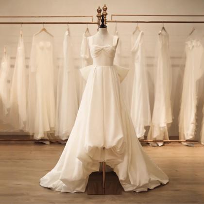 Satin Light Wedding Dress Bride Simple Bow Halter..