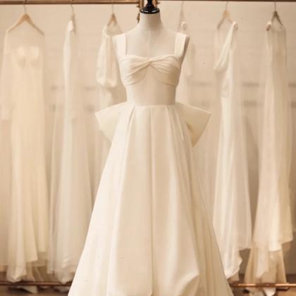 Satin Light Wedding Dress Bride Simple Bow Halter..