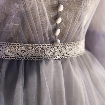 Net Lace Small Dress Lantern Sleeves Temperament..