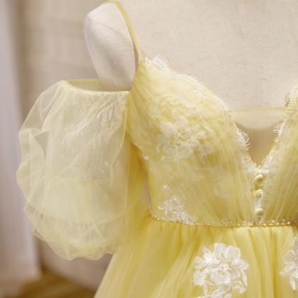 Yellow Lace Dress Halter Fairy Department Sweet..