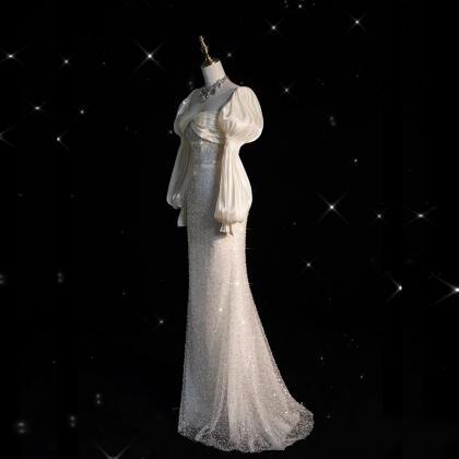 Fishtail Light Wedding Dress Bride Long-sleeved..