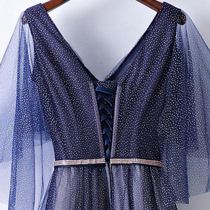 Evening Dress Sequins Elegant V-neck Simple A-line..