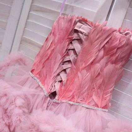 Party Dresses Pink Feather Crystal Tulle Above..