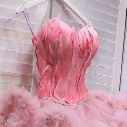 Party Dresses Pink Feather Crystal Tulle Above..