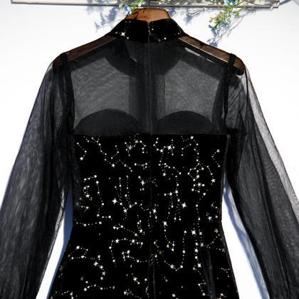 Black Elegant Evening Dress Full Sleeves High Neck..