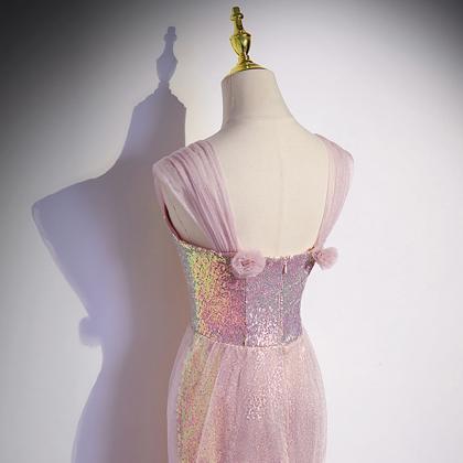 Evening Dress Pink Sequins Sweetheart Collar..