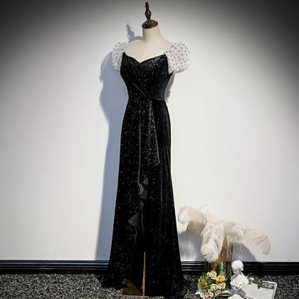 Evening Dress V-neck Elegant Sequins Floor-length..