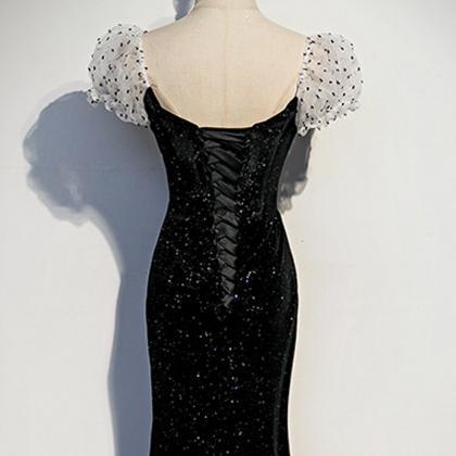 Evening Dress V-neck Elegant Sequins Floor-length..