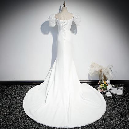 White Elegant Evening Dress Strapless Simple..