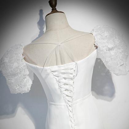 White Elegant Evening Dress Strapless Simple..