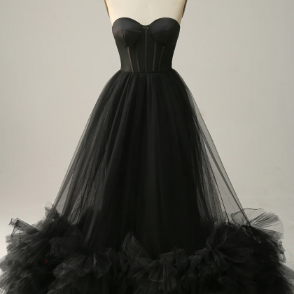 A Line Sweetheart Black Corset Prom Dress With..