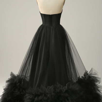 A Line Sweetheart Black Corset Prom Dress With..